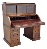 Victorian mahogany cylinder roll top secretaire desk