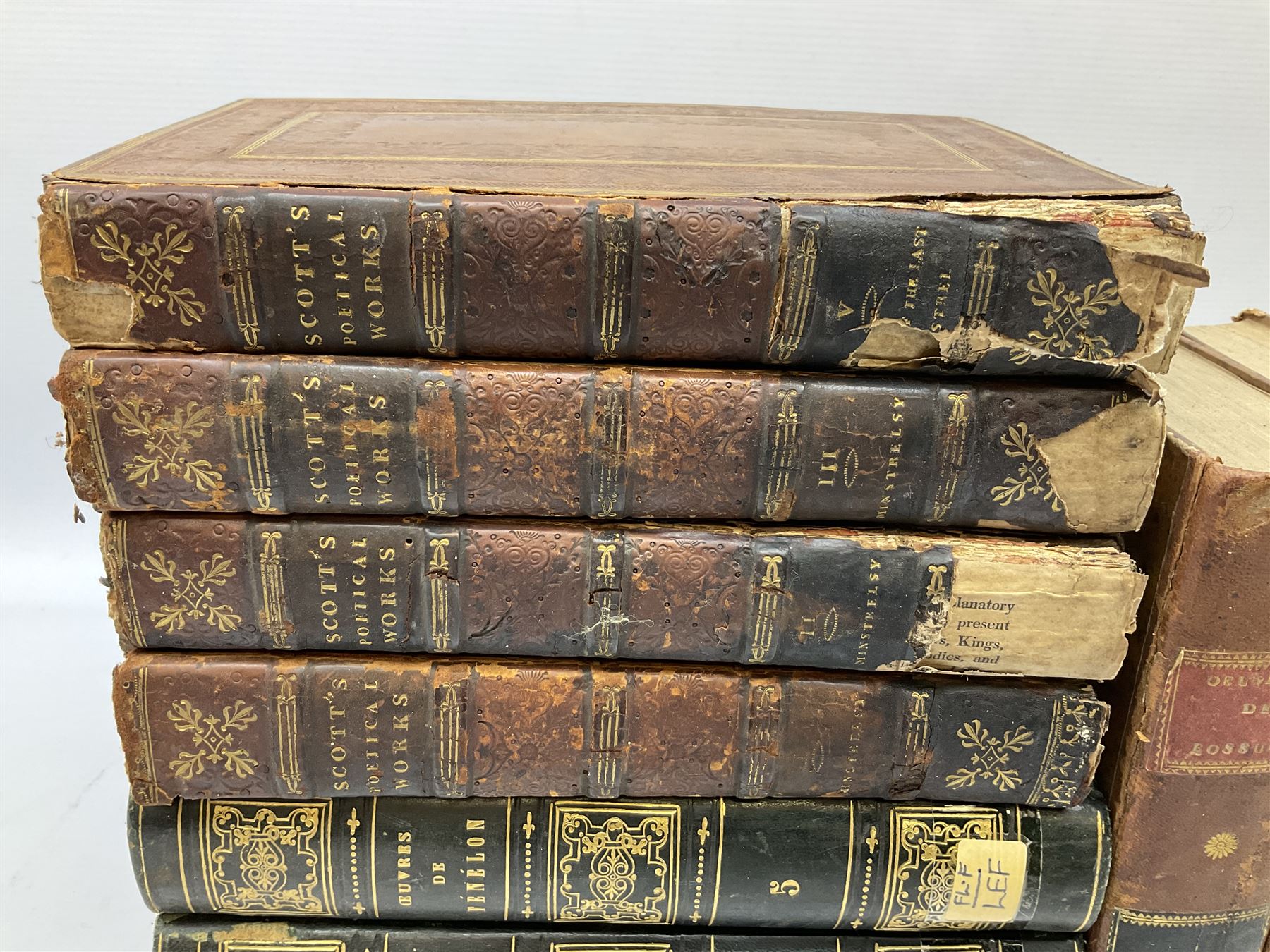 Twenty 18th/19th century leather bound books including part sets of Oeuvres De Messire Jacques-Benig - Image 3 of 15