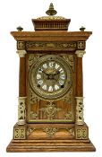 Late 19th century American mantle clock in a light oak case