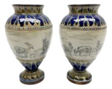 Pair of late 19th century Doulton Lambeth sgraffito vases decorated by Hannah Barlow