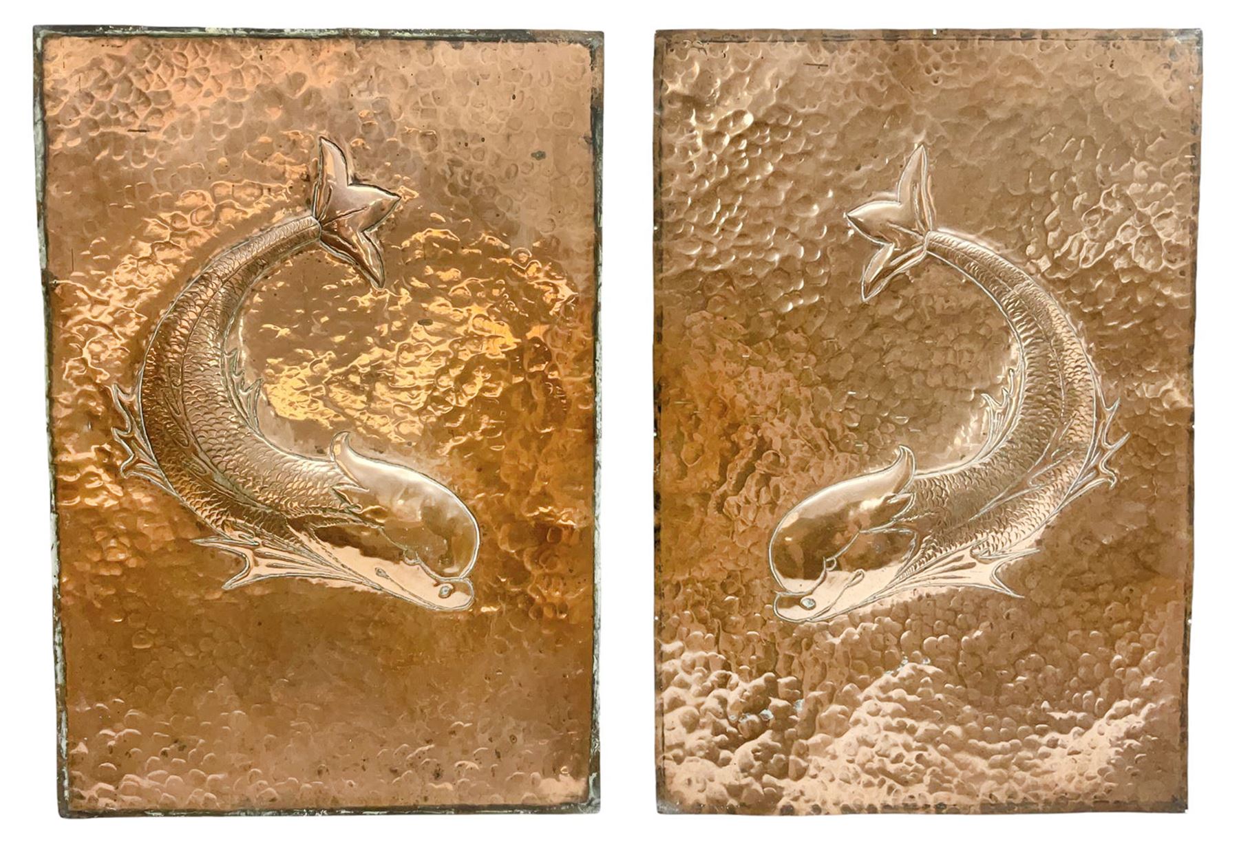 Pair of Arts and Crafts Newlyn style copper panels