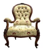 Victorian walnut open armchair
