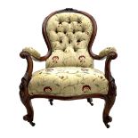 Victorian walnut open armchair