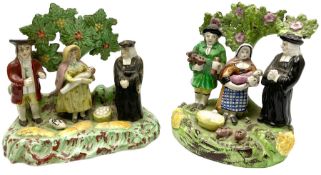 Two early 19th century Staffordshire figure 'Tithe Pig' groups