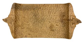 'Gnomeman' tooled oak twin handle rectangular tray