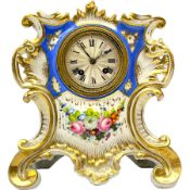 Early 19th century c1820 continental porcelain mantle clock in the Sevres Rocco style