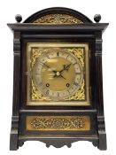 German Winterhalder and Hoffmeier quarter striking mantle clock in an ebonised arts and crafts case