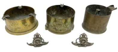 Trench Art - three WW2 brass shell case ashtrays
