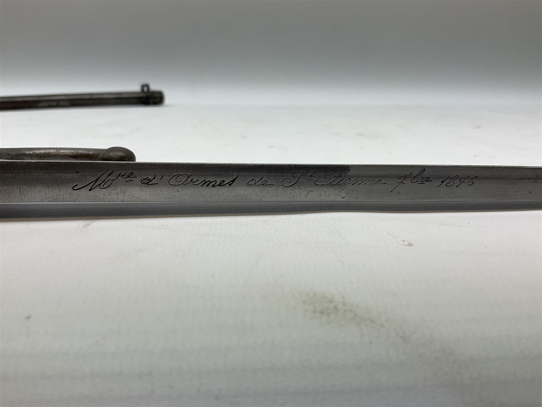 French Model 1874 epee/gras bayonet the 52cm steel piped back blade inscribed St. Etienne Febr 1876 - Image 6 of 14