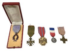 Five continental medals - WW1 Belgian Cross of Fire; WW1 French Croix De Guerre; French Croix De Com