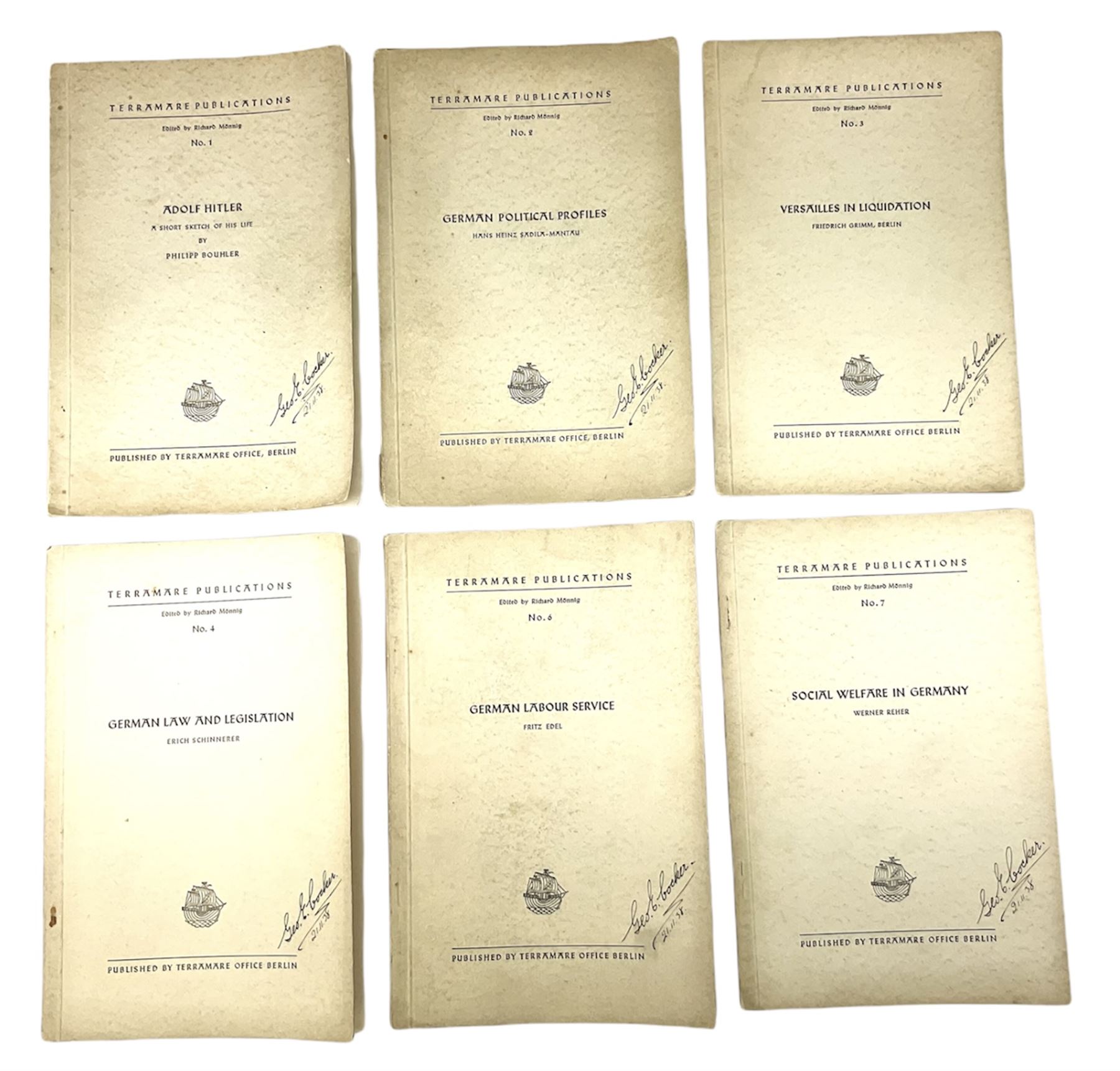 Set of six 1938 German booklets by Terramare Publications comprising No.1 Adolf Hitler by Philip Bou