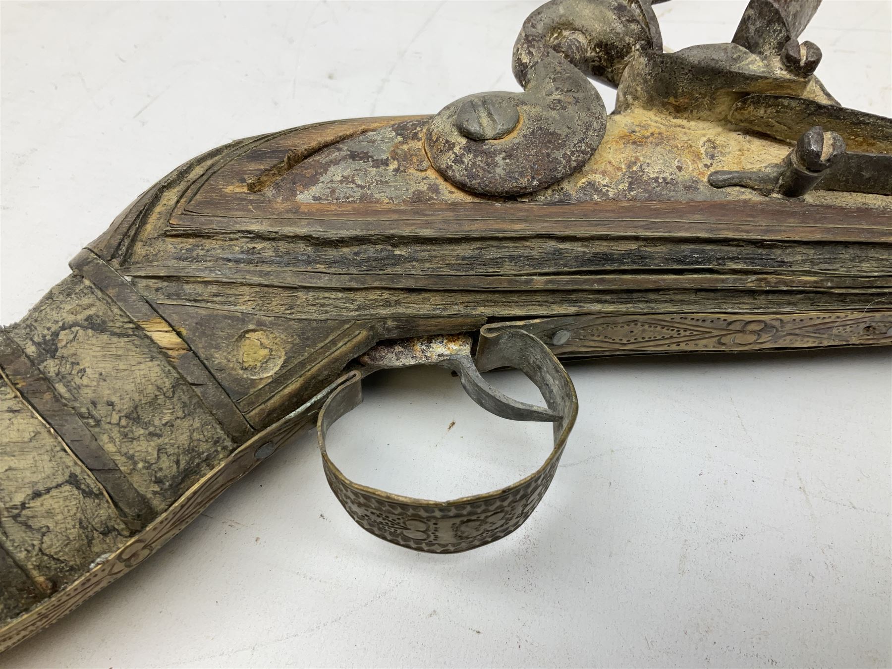 Two North African flintlock guns for restoration or wall display comprising blunderbuss with Moorish - Image 14 of 28