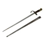 French Model 1874 epee/gras bayonet the 52cm steel piped back blade inscribed St. Etienne Febr 1876
