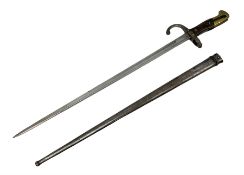 French Model 1874 epee/gras bayonet the 52cm steel piped back blade inscribed St. Etienne Febr 1876