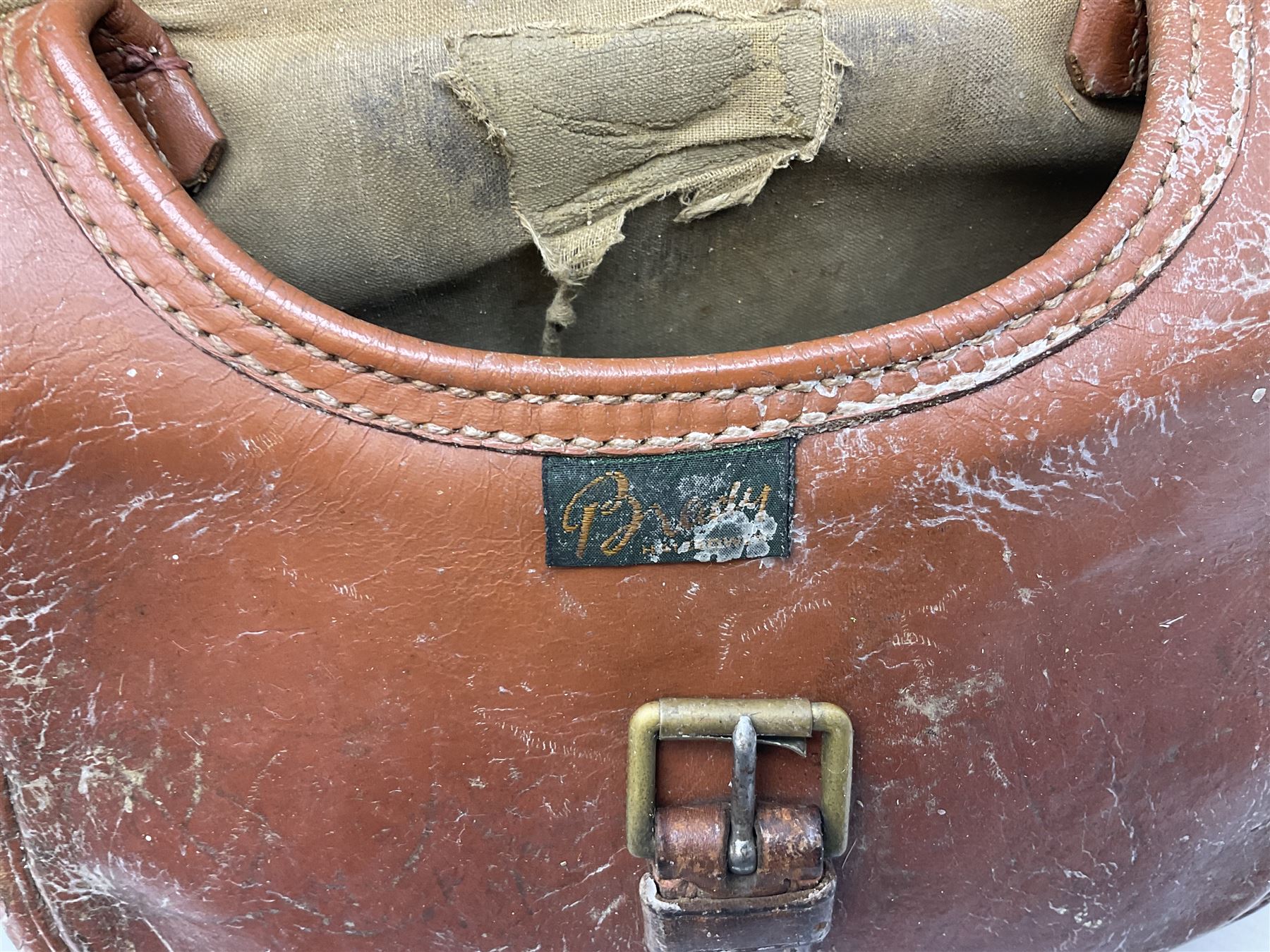 Fleece lined leather gun sling with former owners brass plaque L117cm - Image 22 of 30