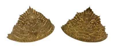 Two Lancers gilt metal helmet plates for the 16th Lancers and 5th Royal Irish Lancers (2)