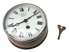 Wm. Smith & Son mahogany cased bulk head clock with chrome bezel