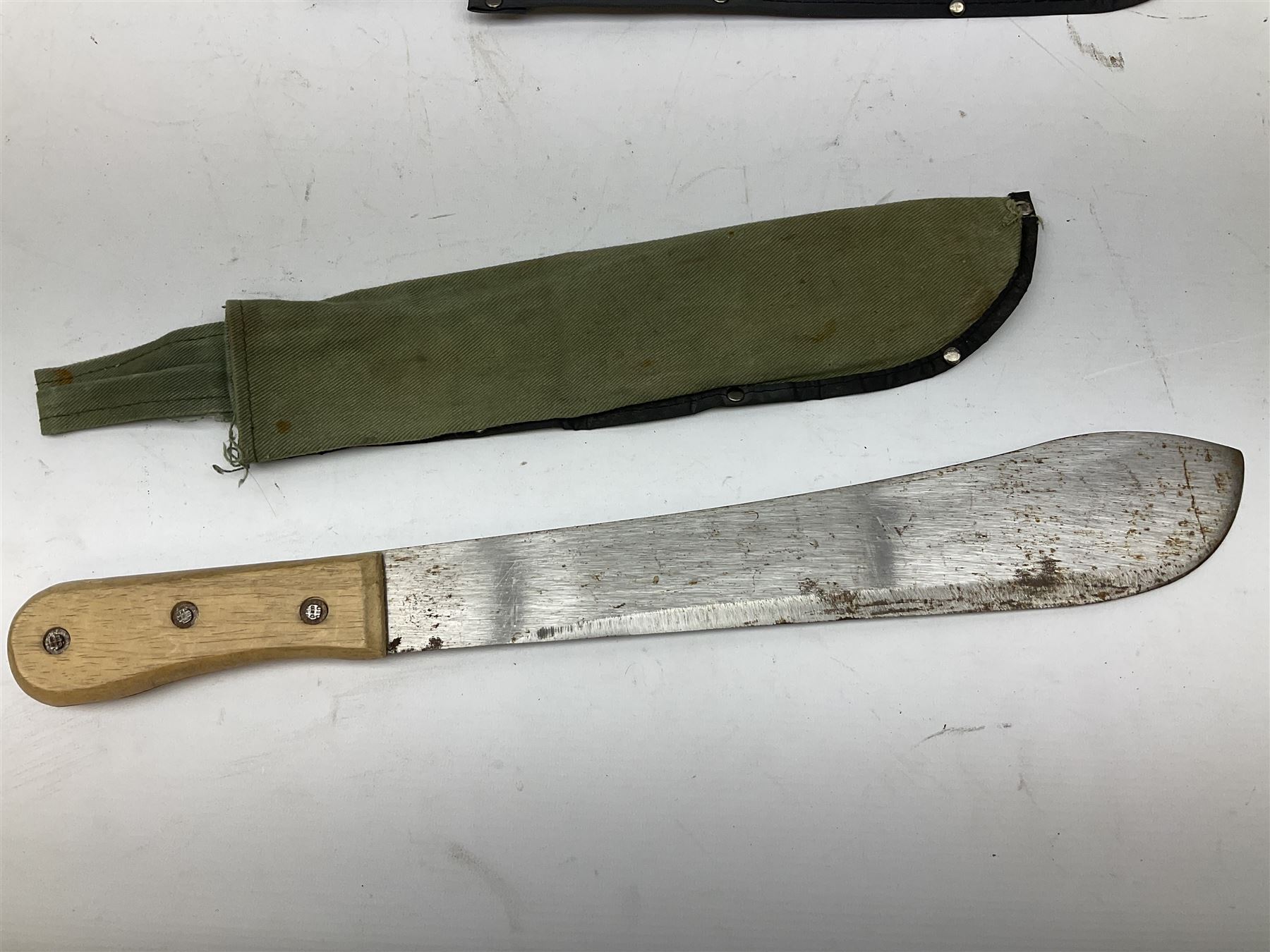 Two unmarked late 20th century machete knives with 37cm blades and fabric sheaths; pair of British A - Image 6 of 17