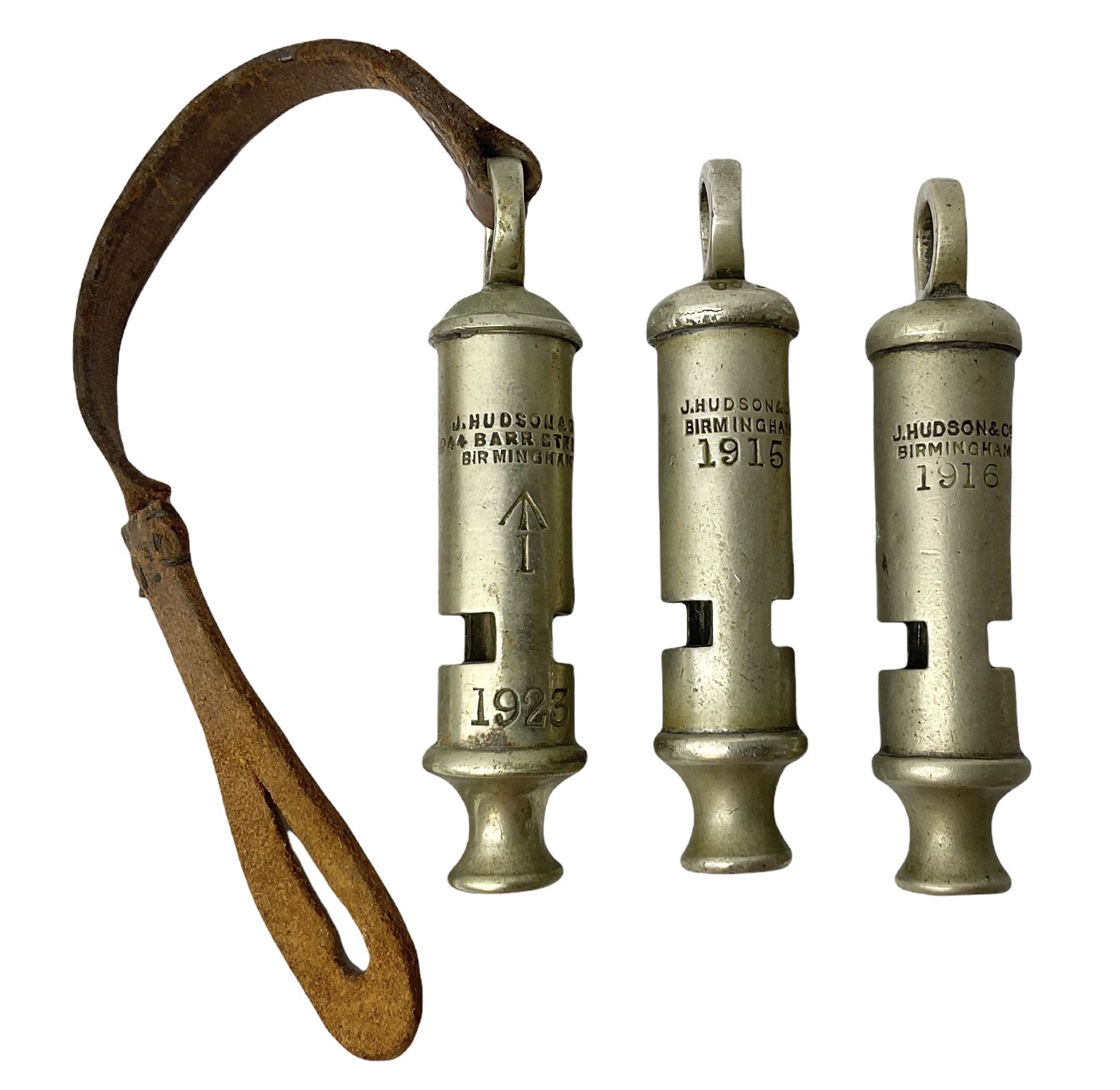 Three J Hudson & Co Birmingham military whistles