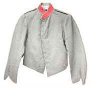 19th century York Volunteer Rifles stable jacket in grey with red trim and metal thread edging