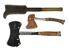Estwing Black Eagle style double bit throwing axe with leather grip