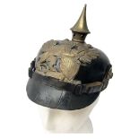 WW1 German leather Pickelhaube helmet with brass plate for Baden regiment