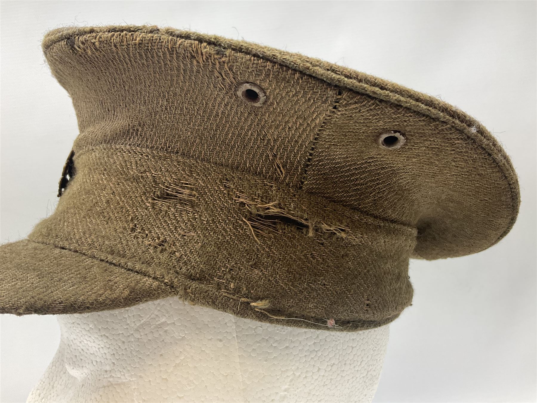 WW1 British Army stiff trench cap with Tank Corps cap badge - Image 7 of 18