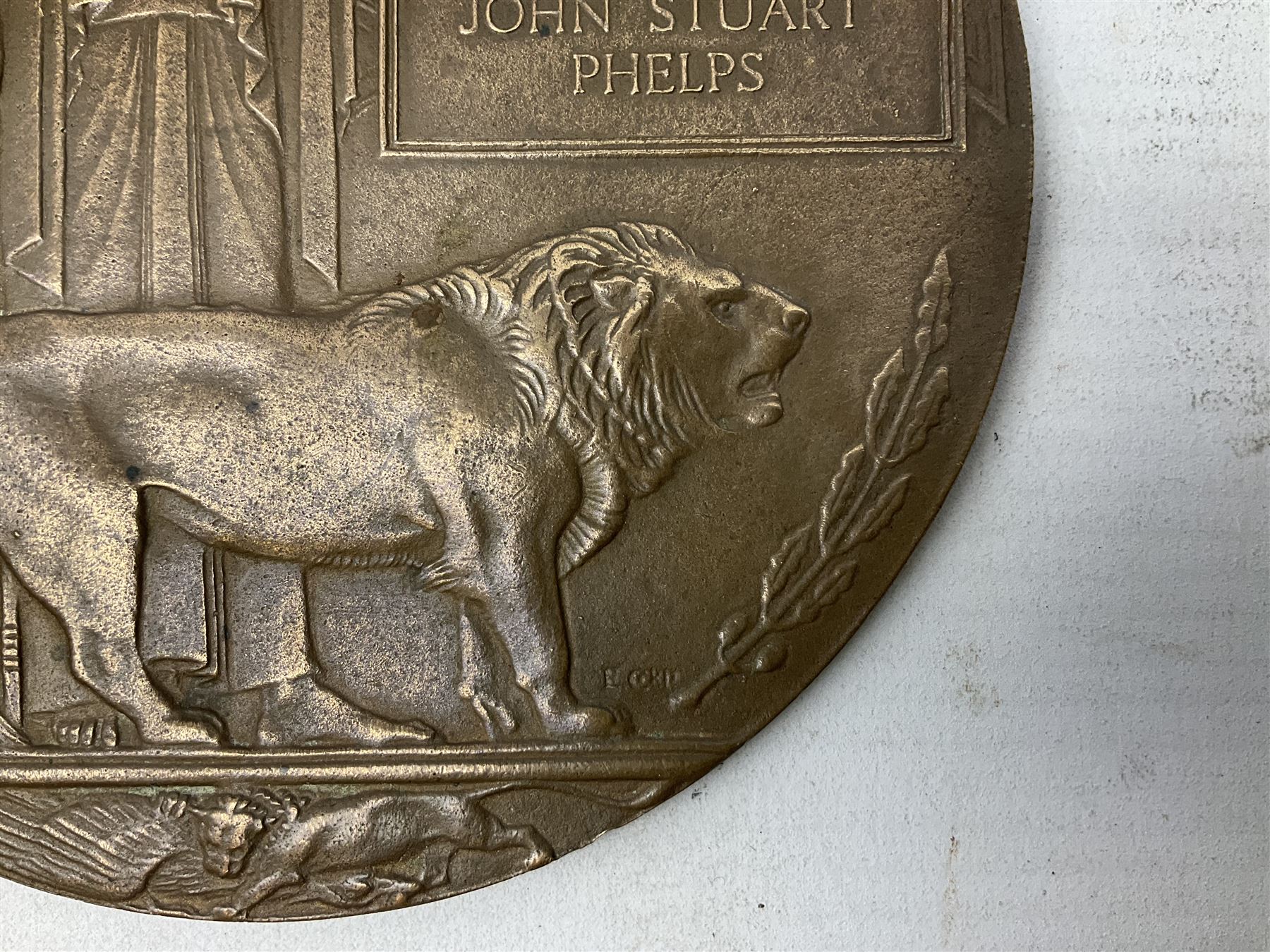 WWI bronze death plaque - John Stuart Phelps - Image 8 of 13
