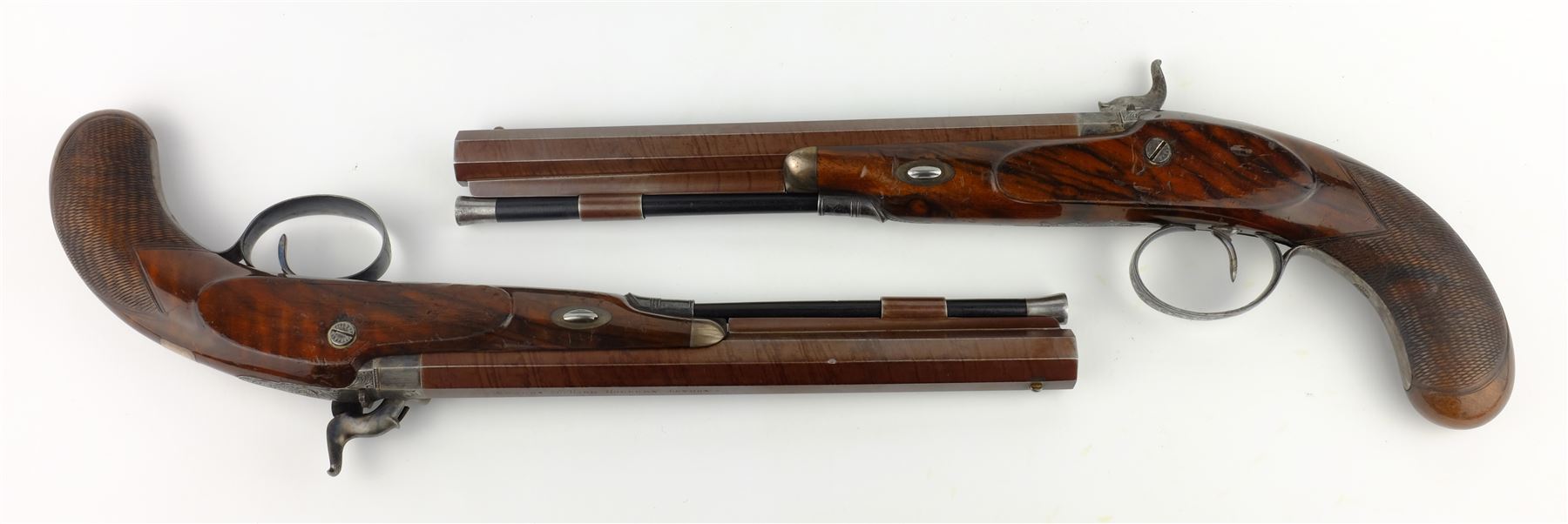 Rare pair of London 40 bore Officer's percussion duelling pistols by Robert Braggs c1830/40 - Image 4 of 12