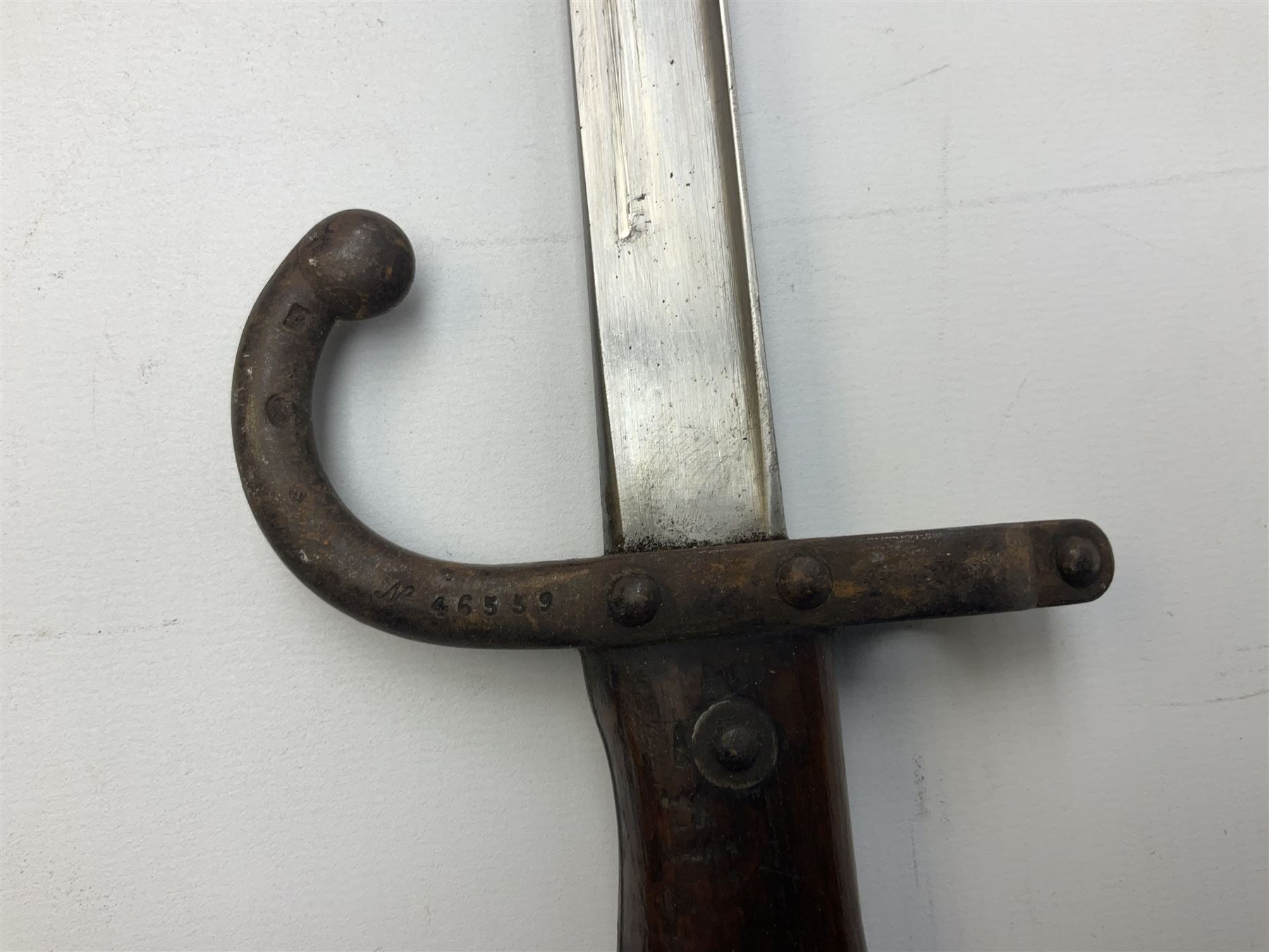 French Model 1874 Epee/Gras bayonet the 52cm blade marked 'St. Etienne Juin 1878' to the piped back - Image 15 of 18