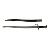 Turkish Model 1874 sword bayonet with 57.5cm curving steel fullered blade and chequered black grip