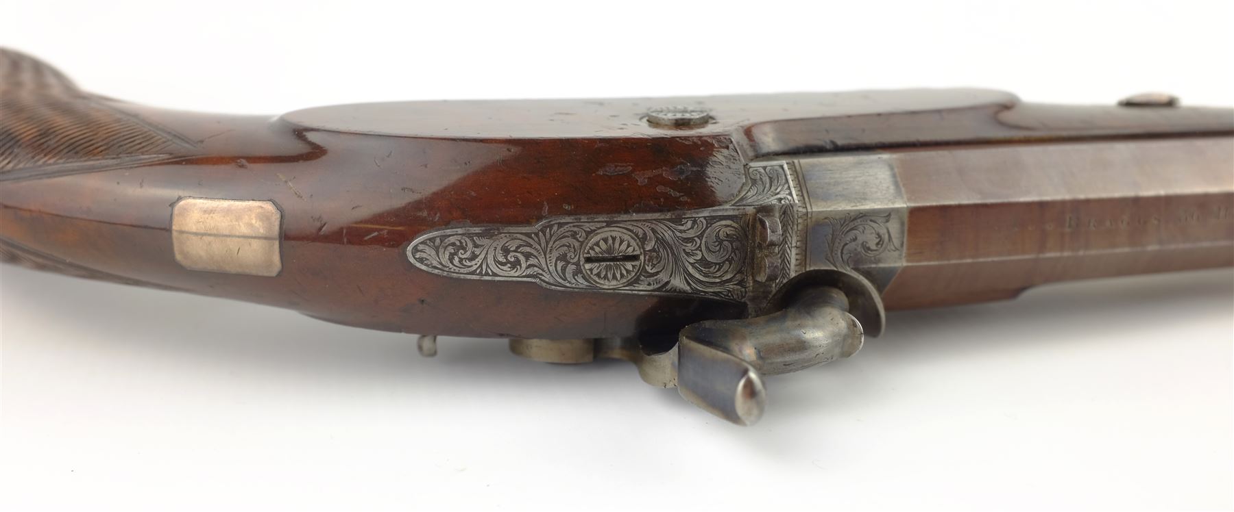 Rare pair of London 40 bore Officer's percussion duelling pistols by Robert Braggs c1830/40 - Image 8 of 12