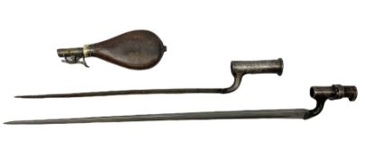 British pattern 1876 socket bayonet with 55cm triangular blade; another smaller socket bayonet; and
