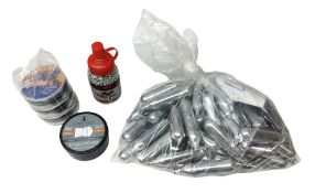 Forty-six CO2 gas cylinders; assortment of .177 pellets; and quantity of BB balls etc