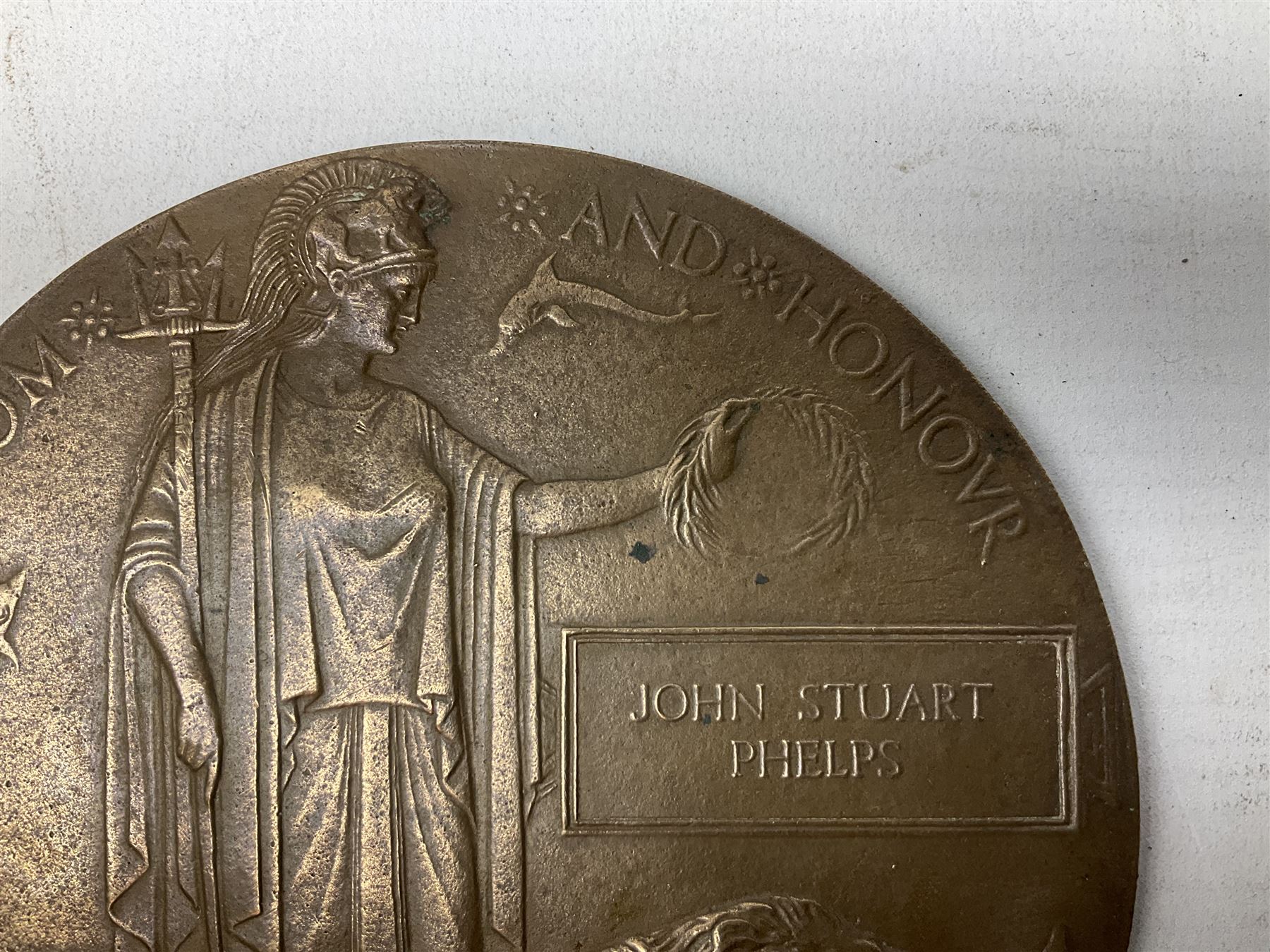 WWI bronze death plaque - John Stuart Phelps - Image 10 of 13