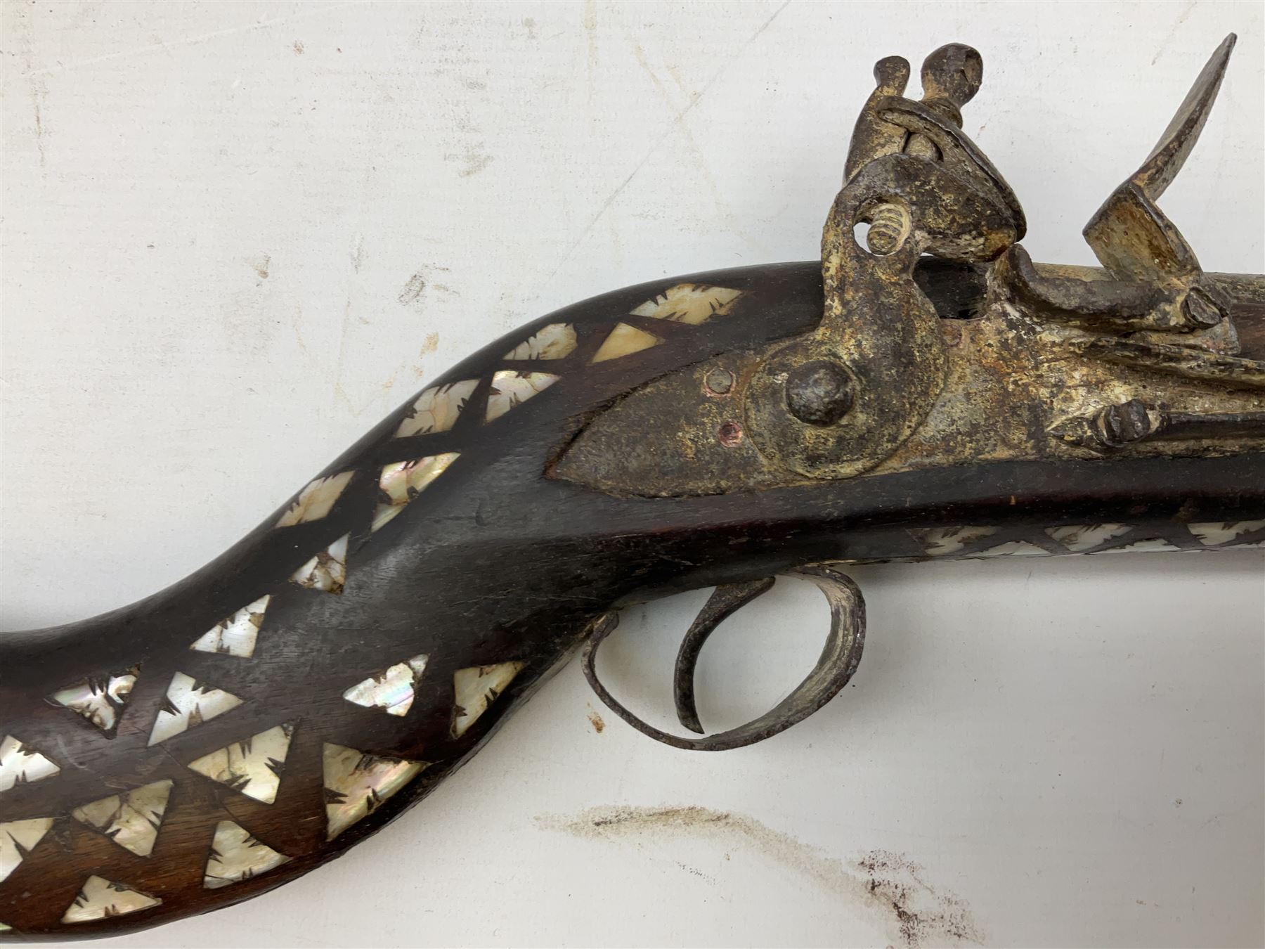 Two North African flintlock guns for restoration or wall display comprising blunderbuss with Moorish - Image 3 of 28