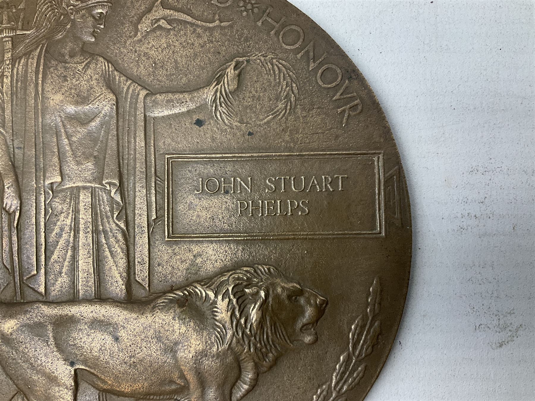 WWI bronze death plaque - John Stuart Phelps - Image 9 of 13