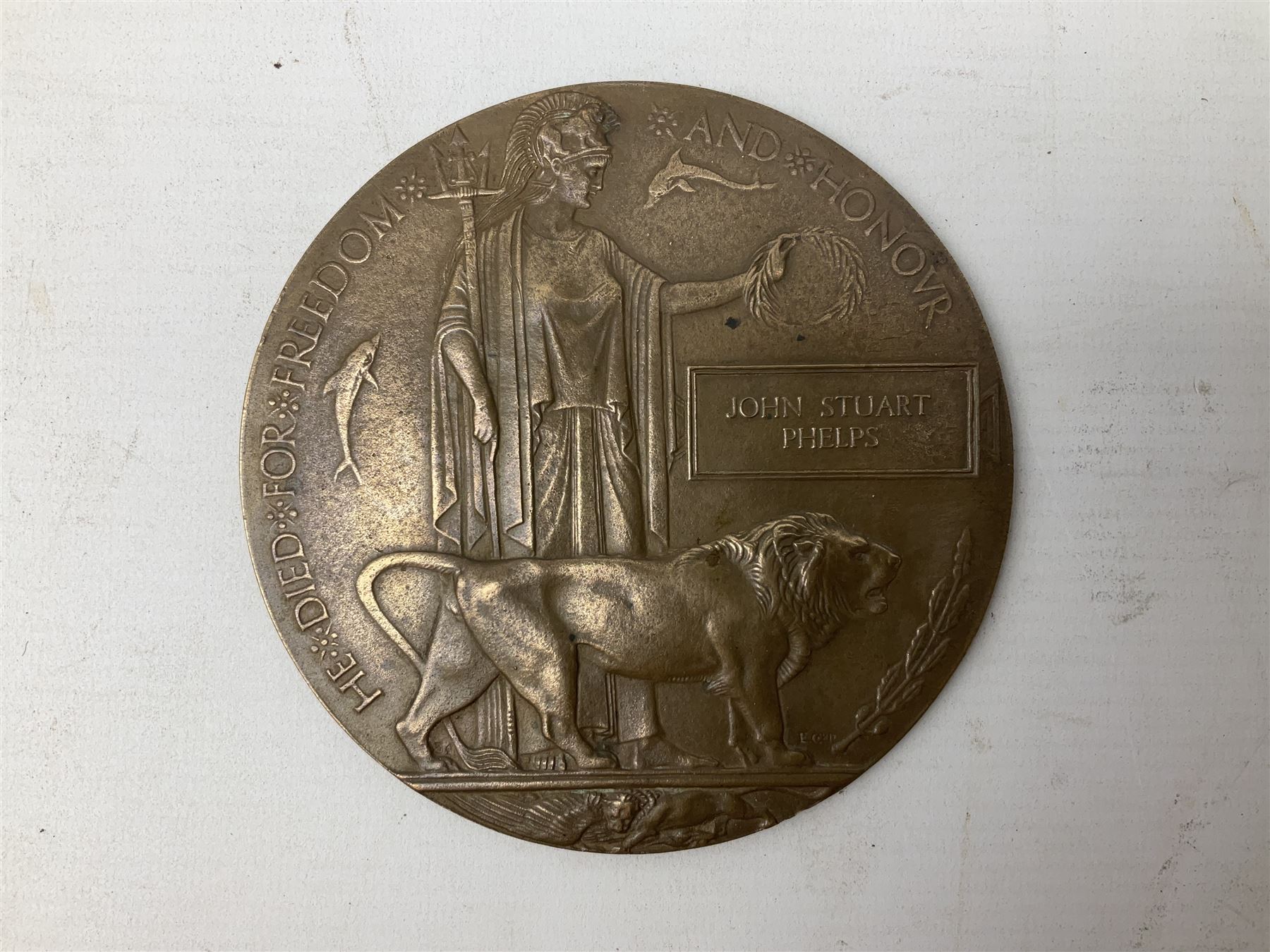 WWI bronze death plaque - John Stuart Phelps - Image 2 of 13