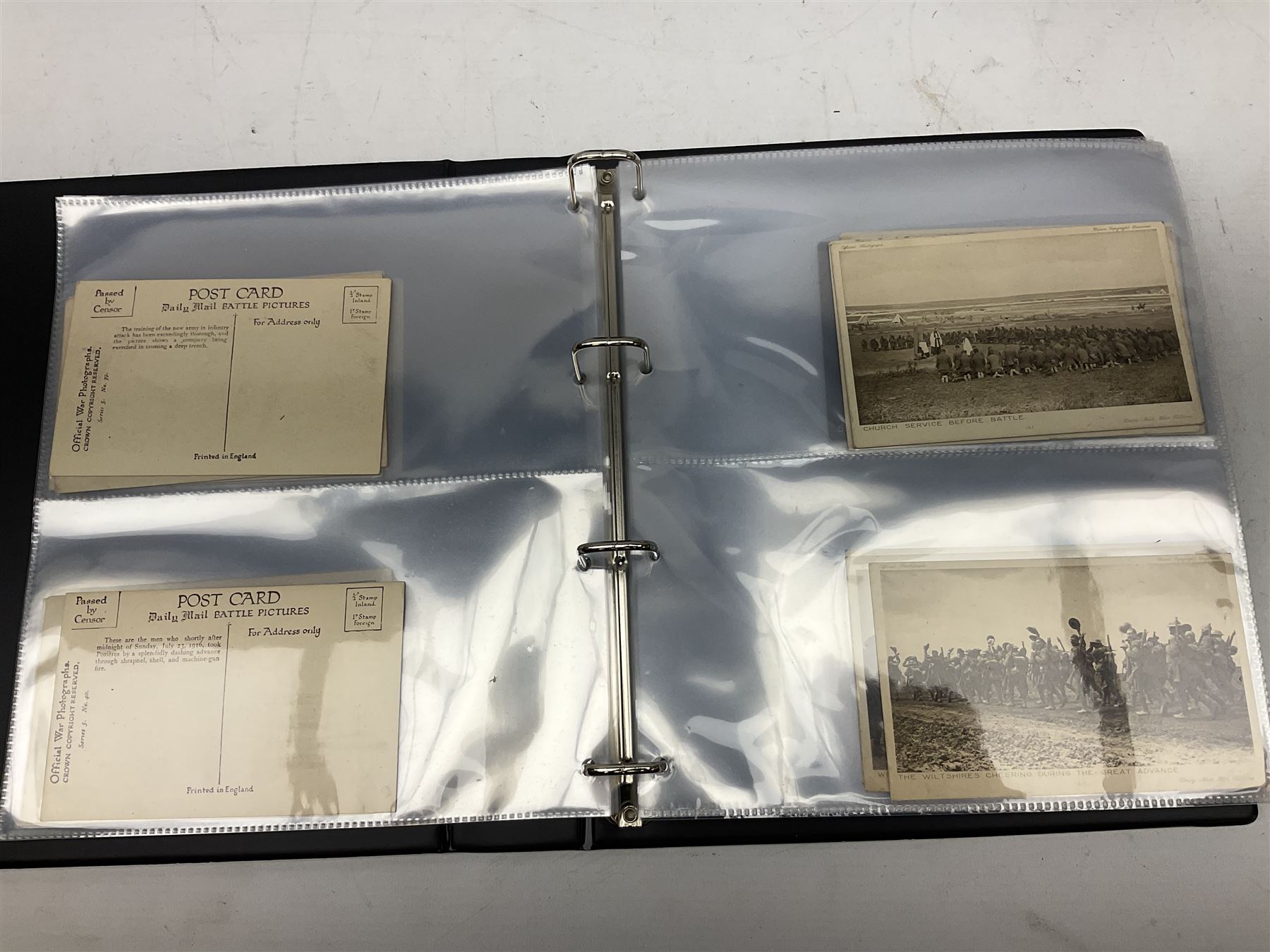 Three modern loose leaf albums containing over two-hundred and thirty war and military related postc - Image 8 of 8