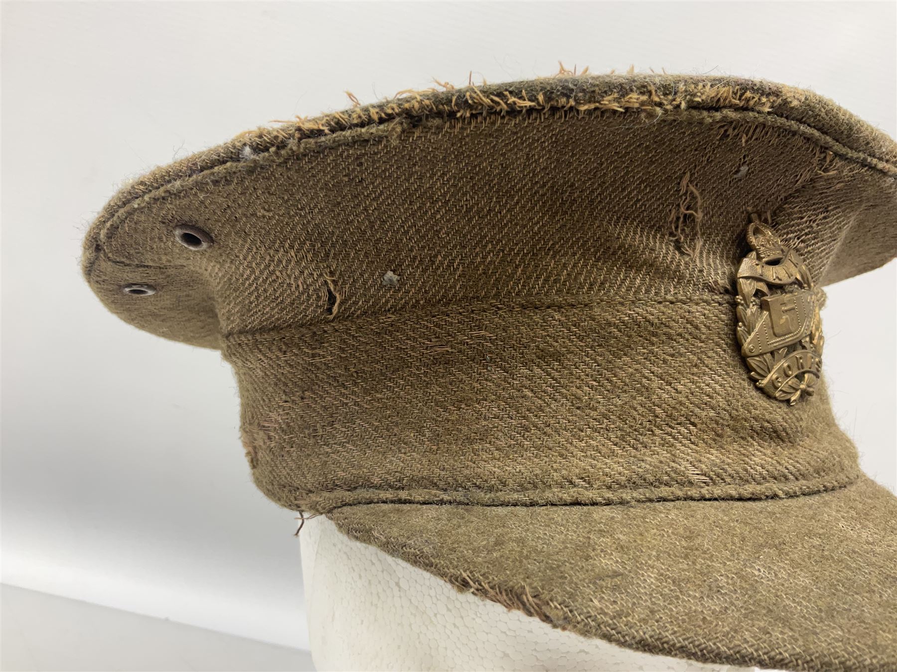 WW1 British Army stiff trench cap with Tank Corps cap badge - Image 10 of 18