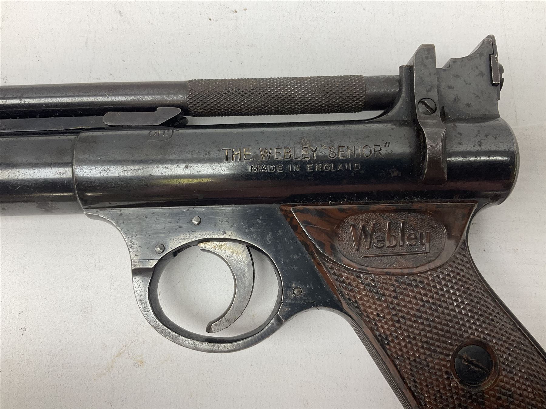 Webley Senior .177 air pistol with over lever action No.344 L24cm; and quantity of .177 pellets in a - Image 8 of 16