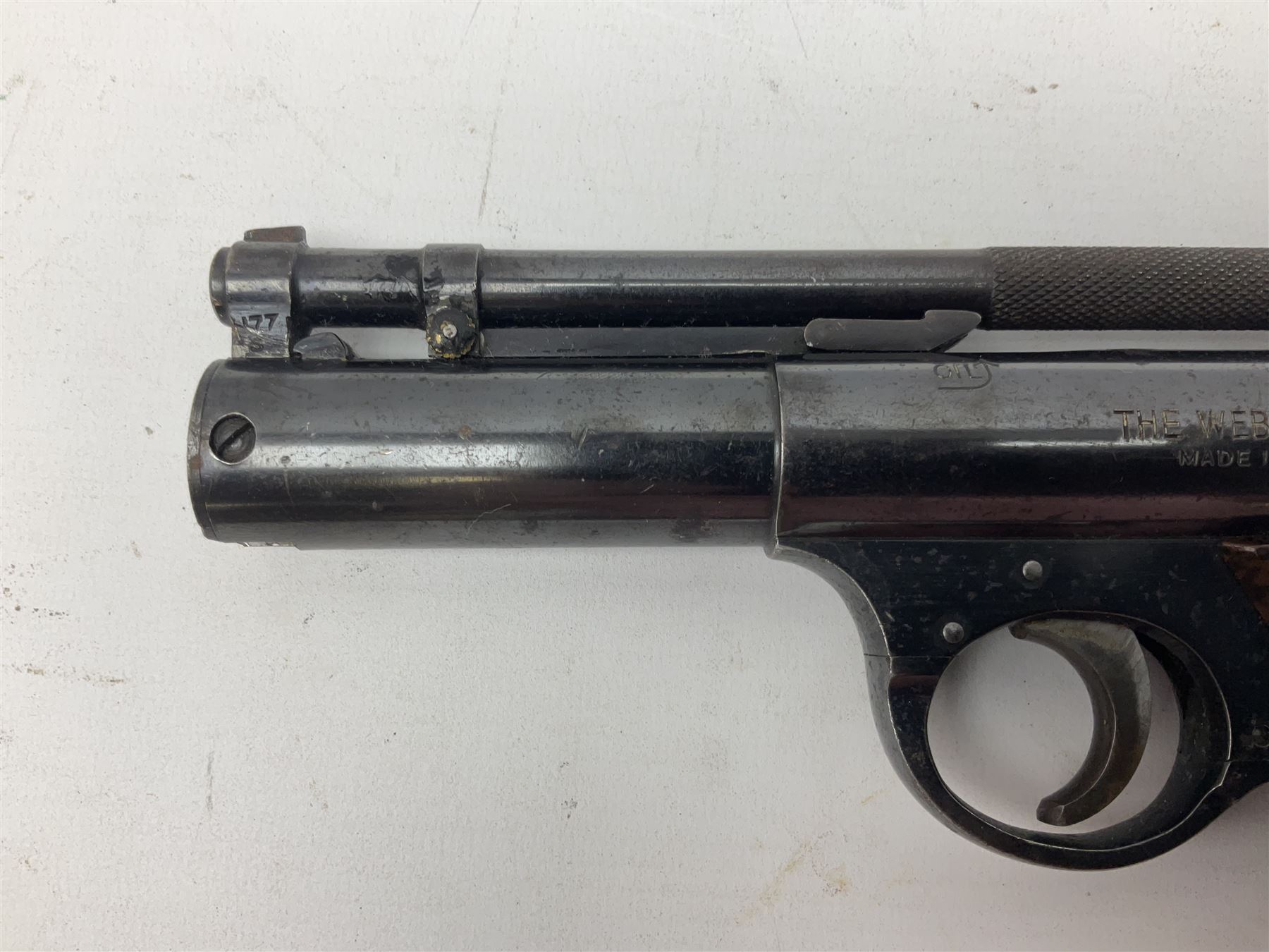 Webley Senior .177 air pistol with over lever action No.344 L24cm; and quantity of .177 pellets in a - Image 9 of 16