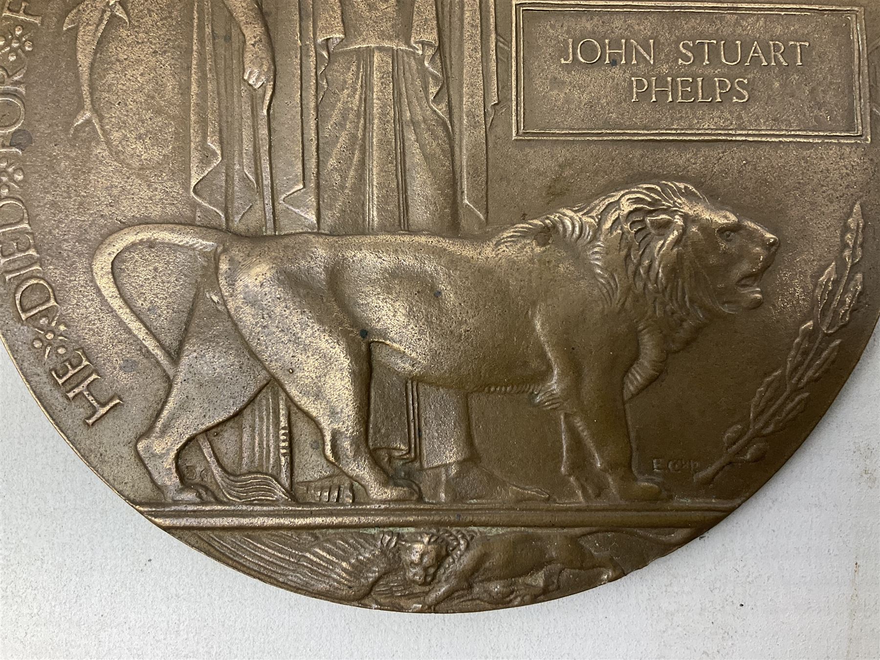 WWI bronze death plaque - John Stuart Phelps - Image 5 of 13