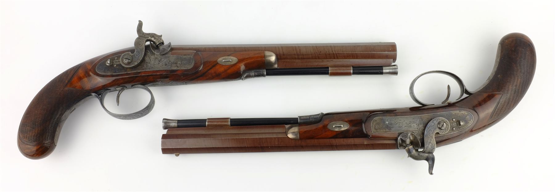 Rare pair of London 40 bore Officer's percussion duelling pistols by Robert Braggs c1830/40 - Image 3 of 12
