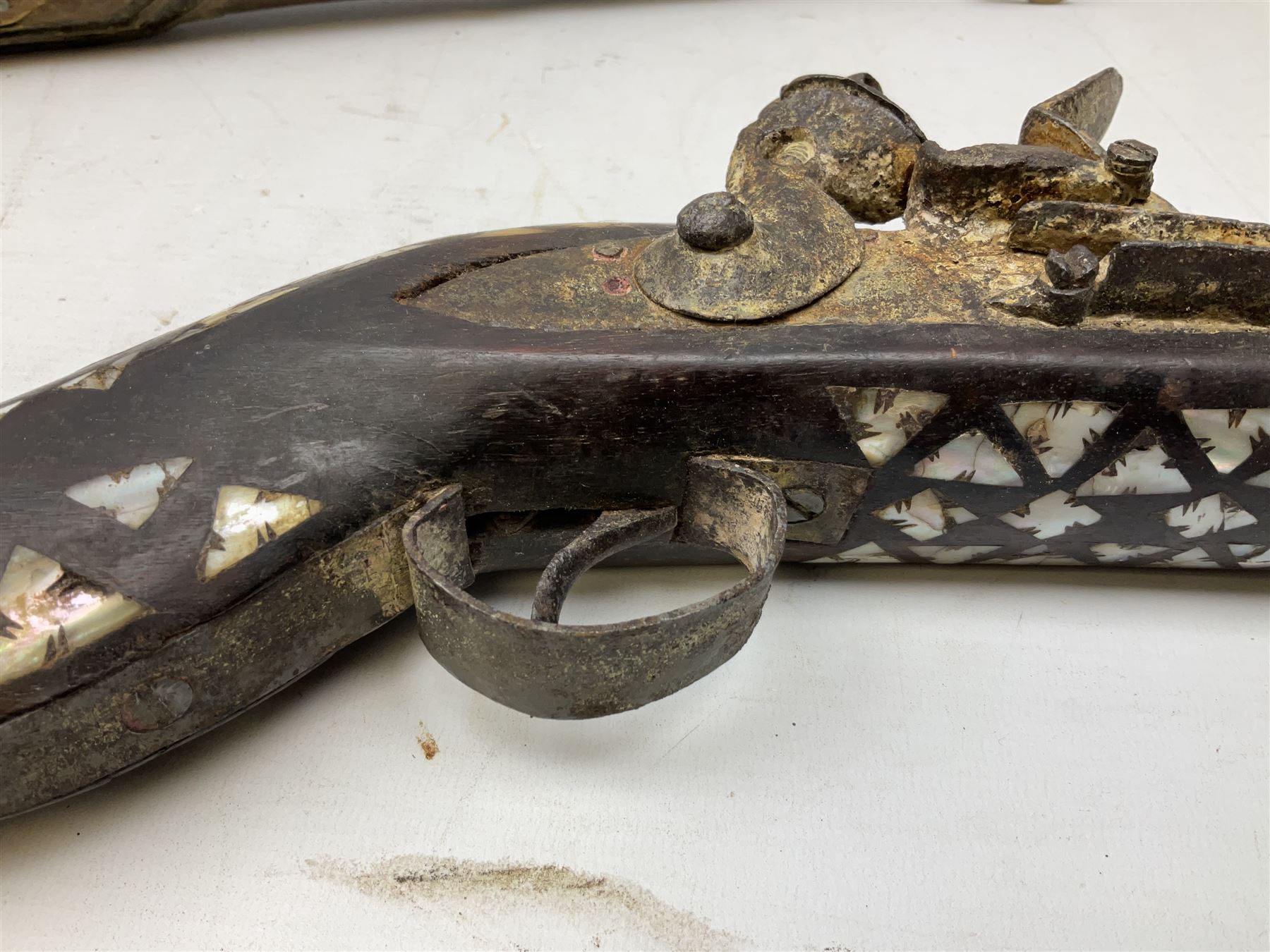 Two North African flintlock guns for restoration or wall display comprising blunderbuss with Moorish - Image 6 of 28