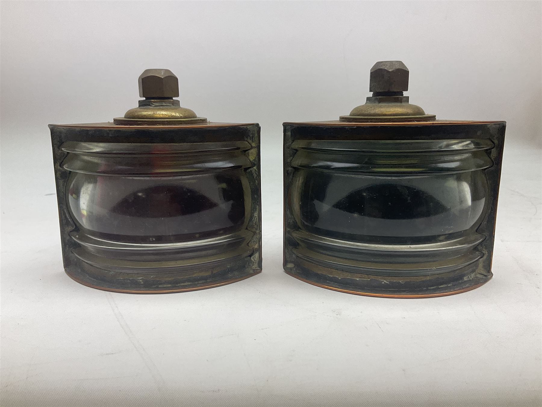 Pair of 'Starboard' and 'Port' copper ship lamps of bow-fronted triangular form by Simpson Lawrence - Image 7 of 9