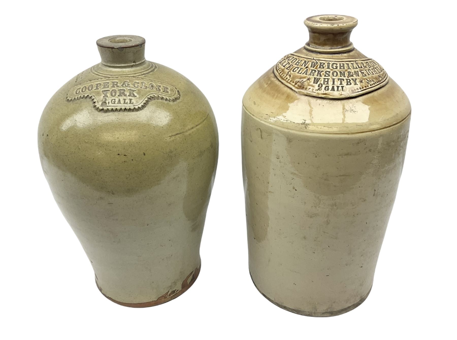 Two large 19th century stoneware bottles or flagons