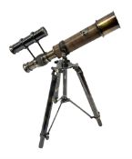 Reproduction brasses telescope on tripod stand with plaque detailed 'Kelvin & Hughes London 1917'