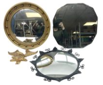 20th century convex circular gilt wall mirror