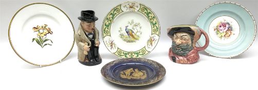 Royal Doulton toby jug of Winston Churchill H23cm and large character jug of Falstaff; together with